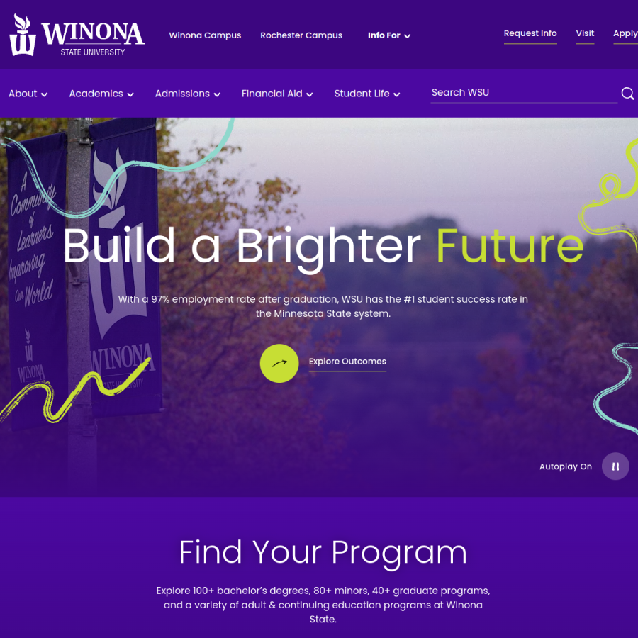 winona.edu homepage screenshot