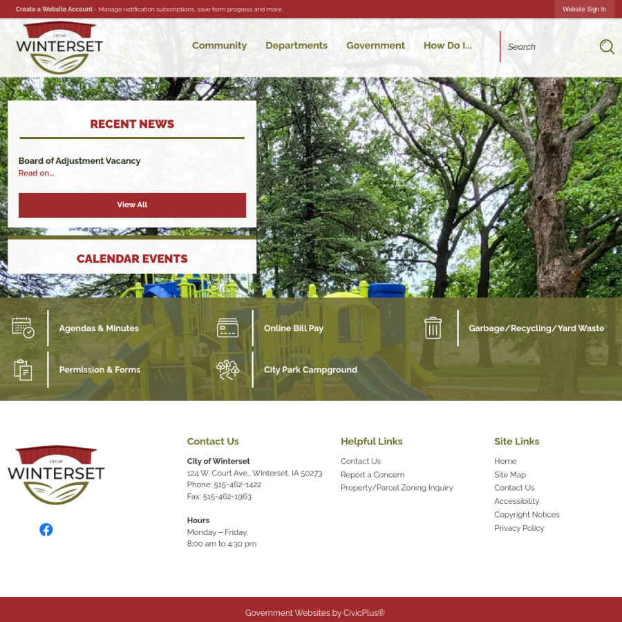winterset.gov homepage screenshot