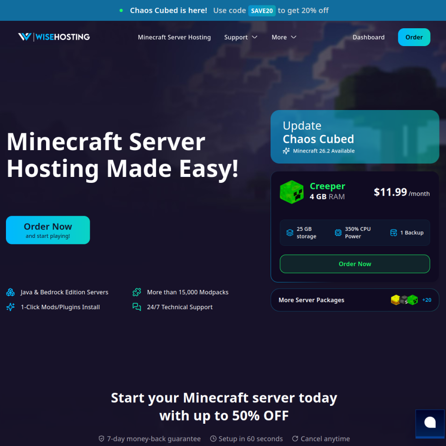 wisehosting.com homepage screenshot