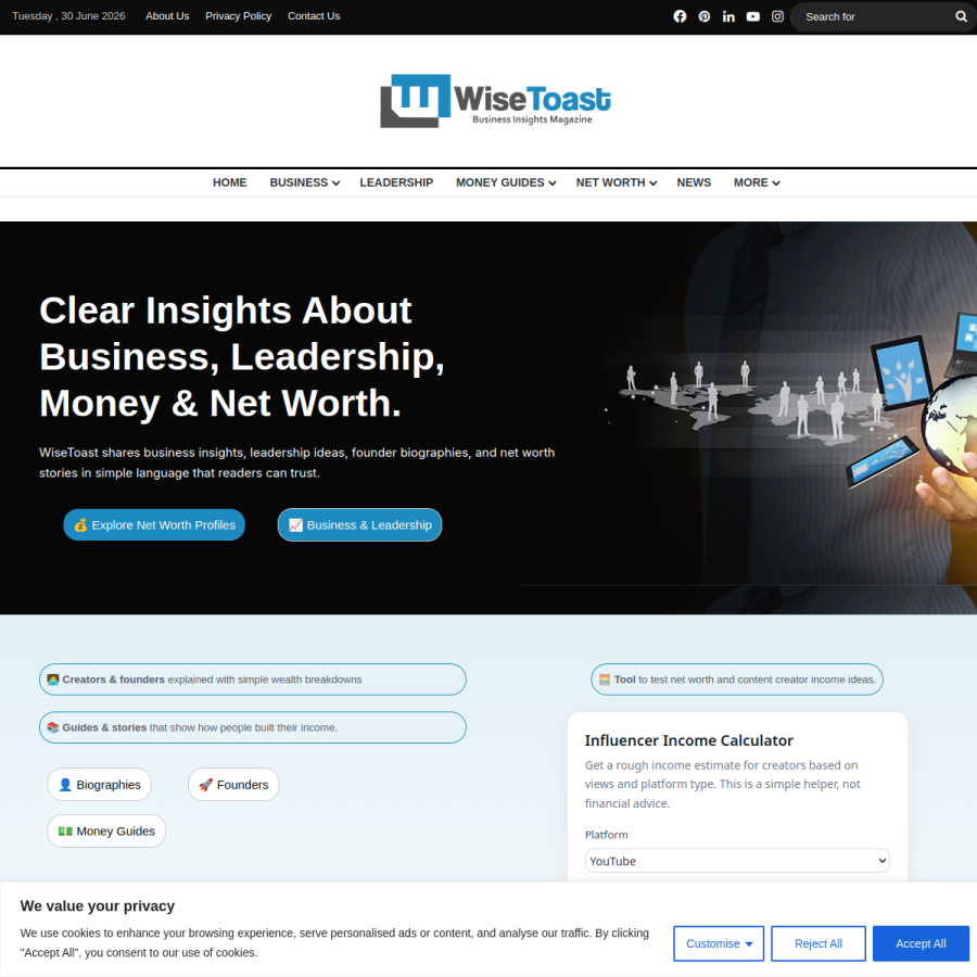 wisetoast.com homepage screenshot