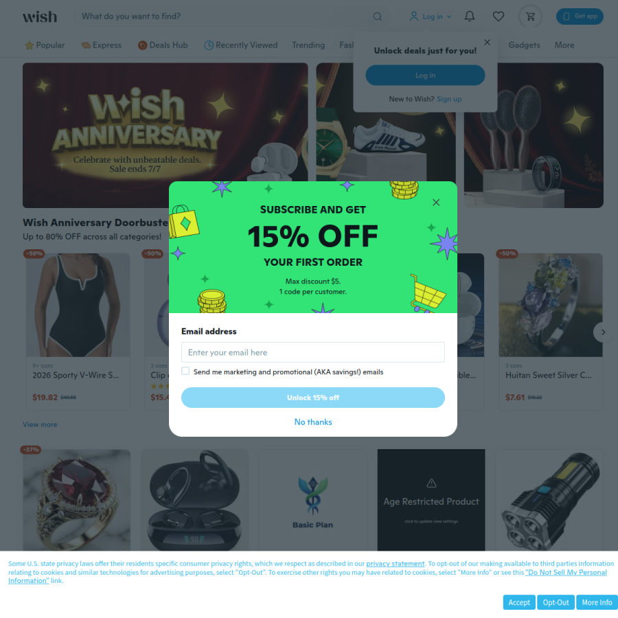 wish.com homepage screenshot