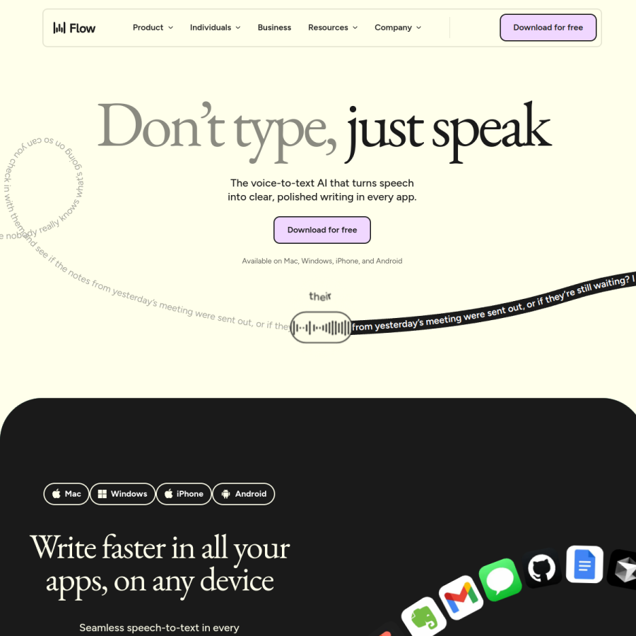 wisprflow.ai homepage screenshot