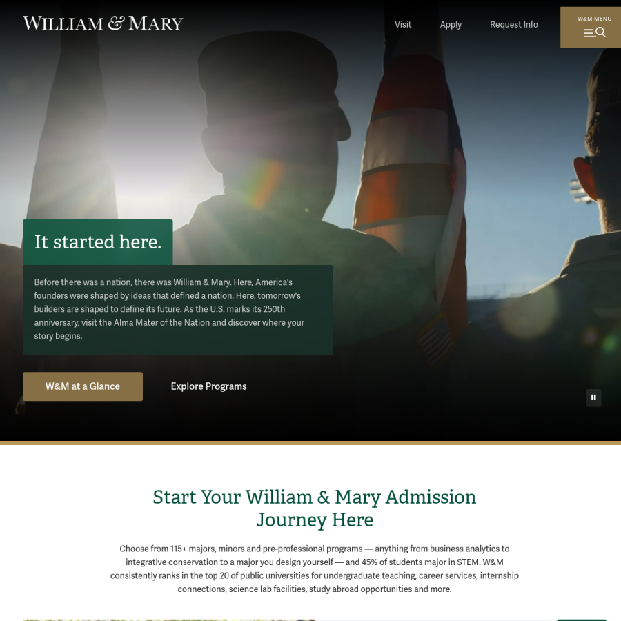 wm.edu homepage screenshot
