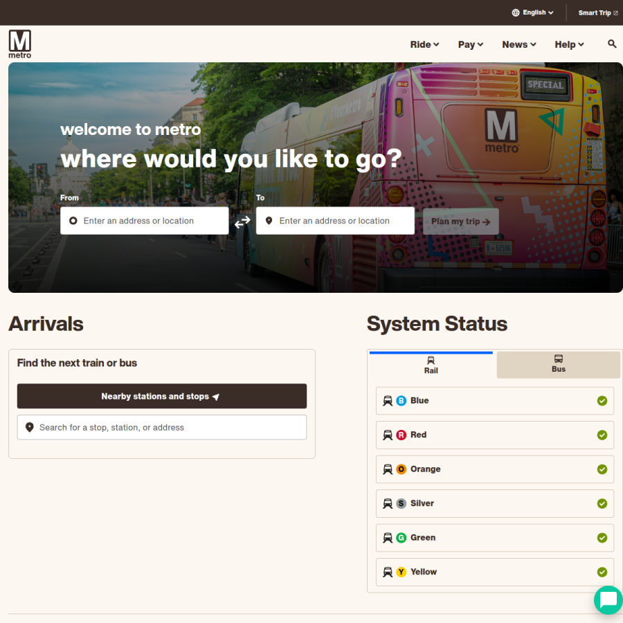 wmata.com homepage screenshot