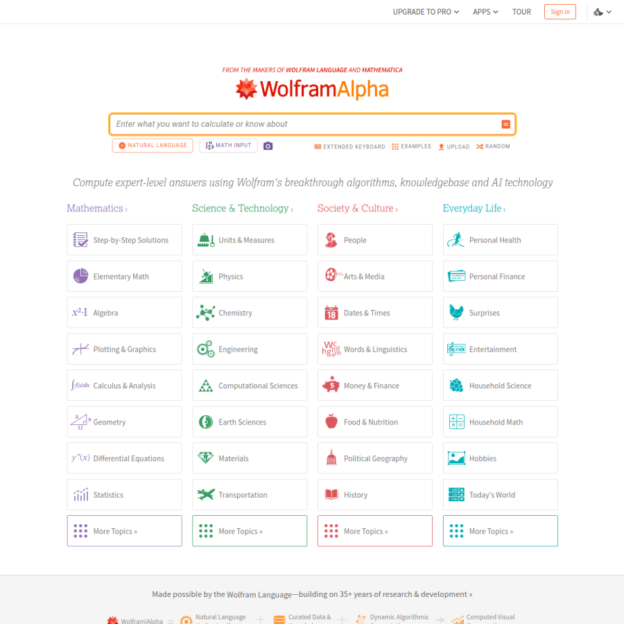 wolframalpha.com homepage screenshot