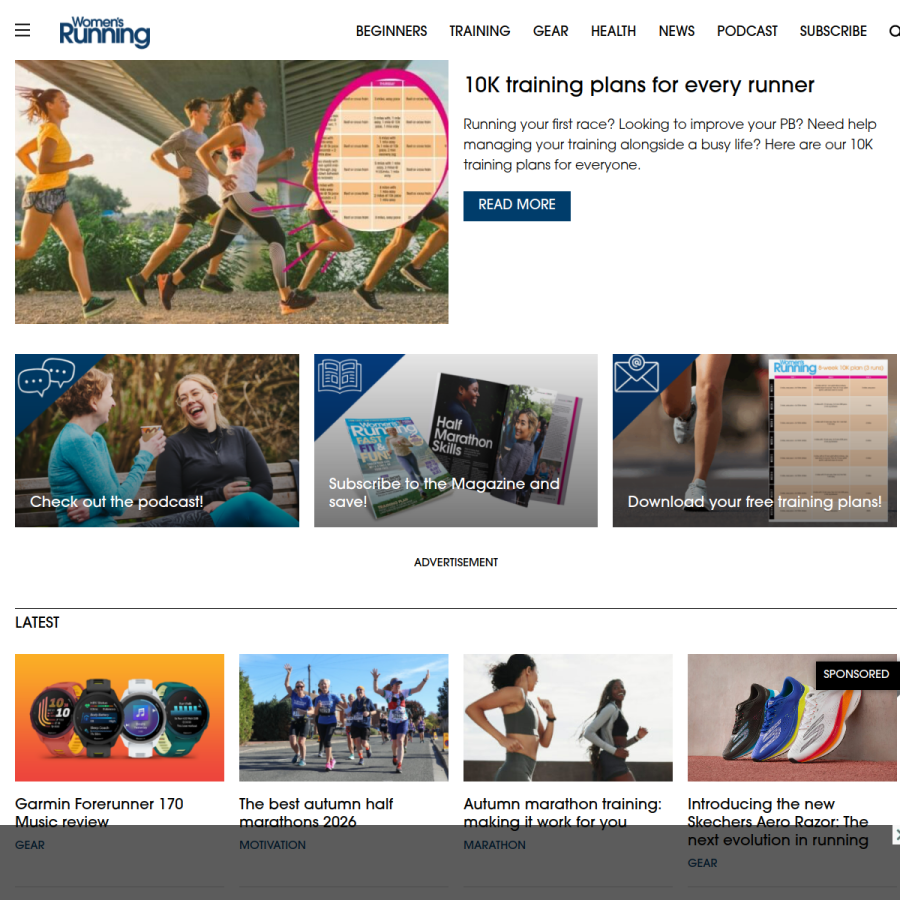womensrunning.co.uk homepage screenshot