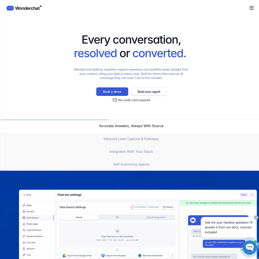 wonderchat.io homepage screenshot