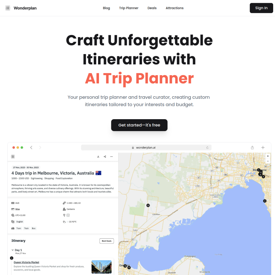 wonderplan.ai homepage screenshot