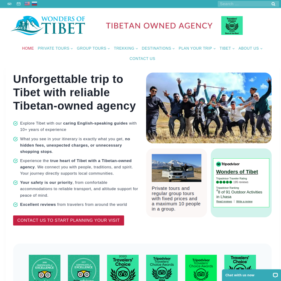 wondersoftibet.com homepage screenshot