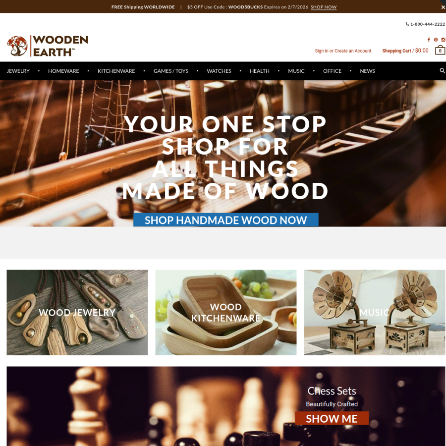 woodenearth.com homepage screenshot