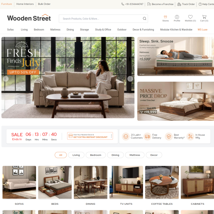 woodenstreet.com homepage screenshot