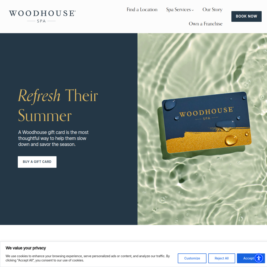 woodhousespas.com homepage screenshot