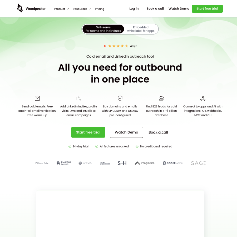 woodpecker.co homepage screenshot