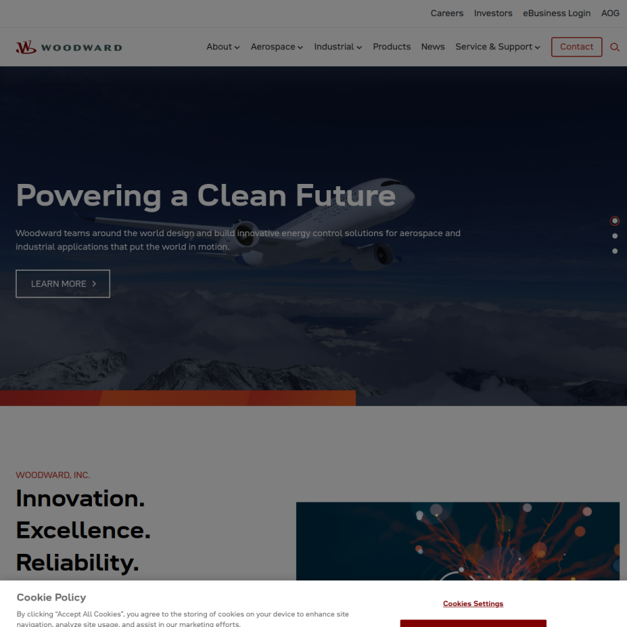 woodward.com homepage screenshot