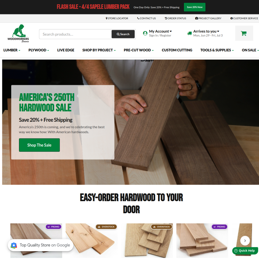 woodworkerssource.com homepage screenshot