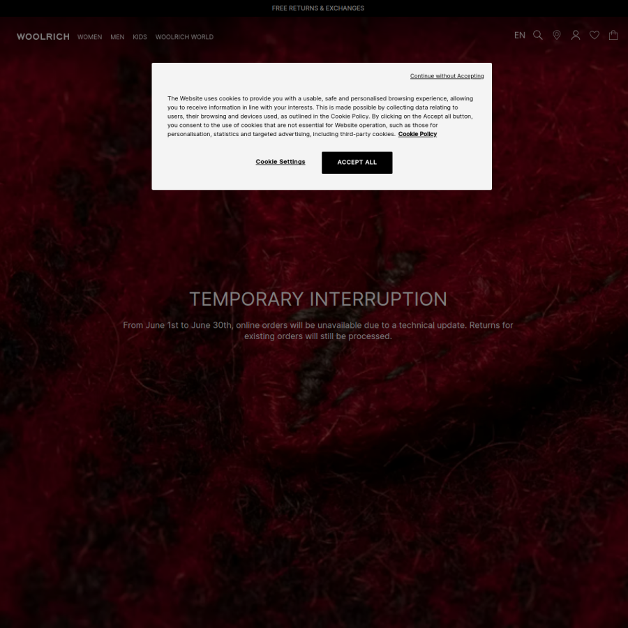 woolrich.com homepage screenshot