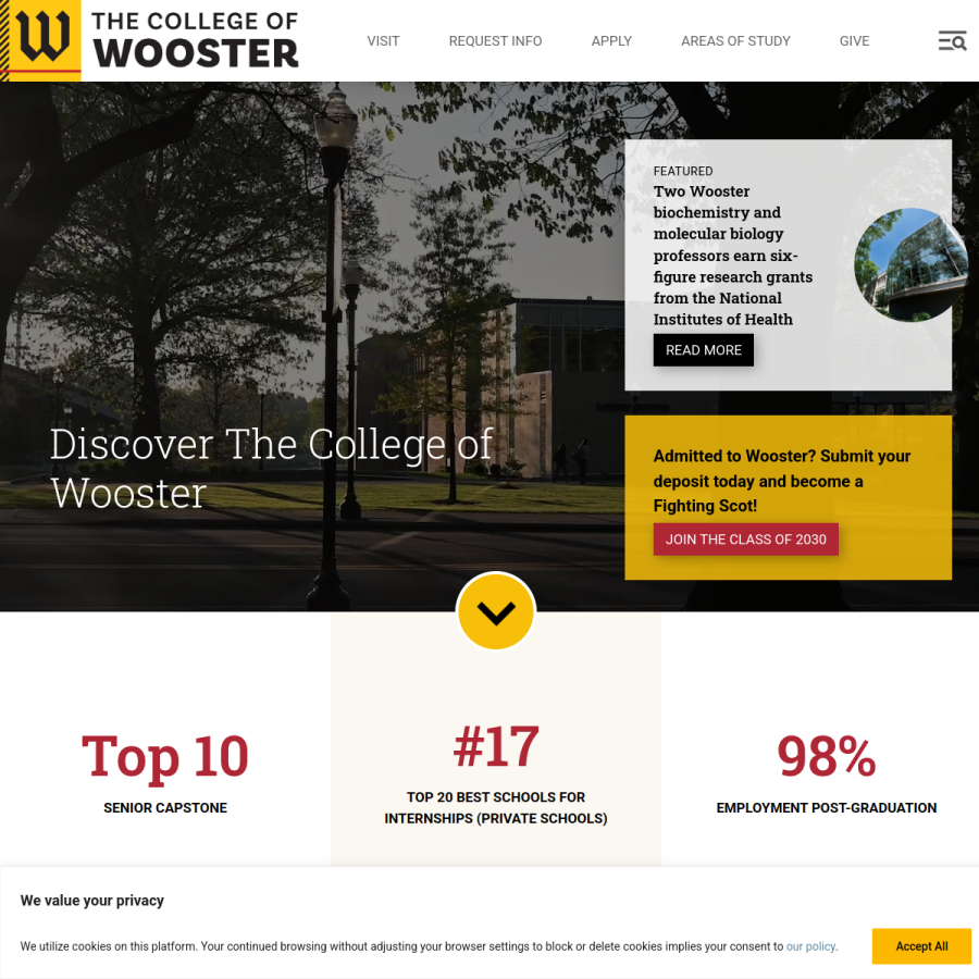 wooster.edu homepage screenshot