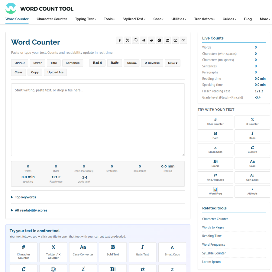 wordcounttool.com homepage screenshot