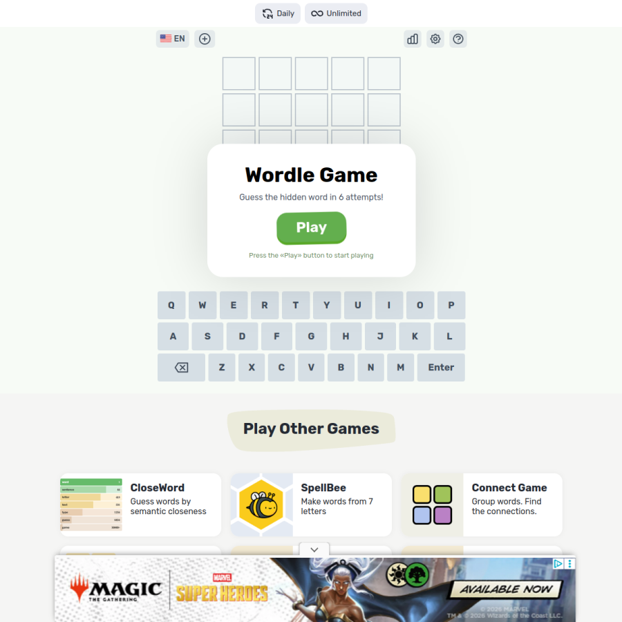 wordlegame.org homepage screenshot