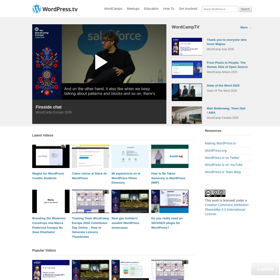 wordpress.tv homepage screenshot