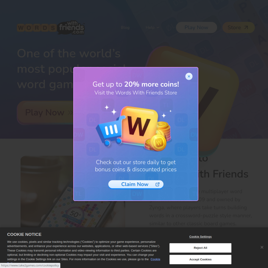 wordswithfriends.com homepage screenshot