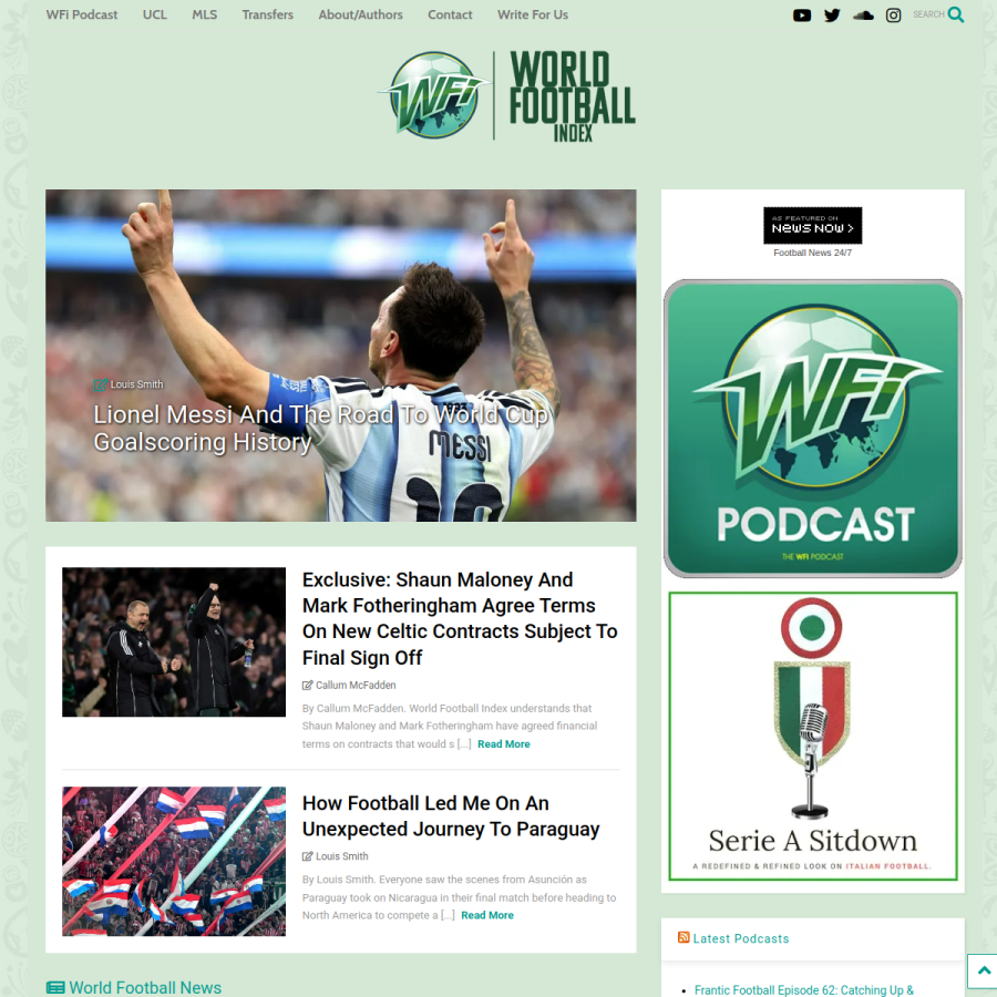 worldfootballindex.com homepage screenshot