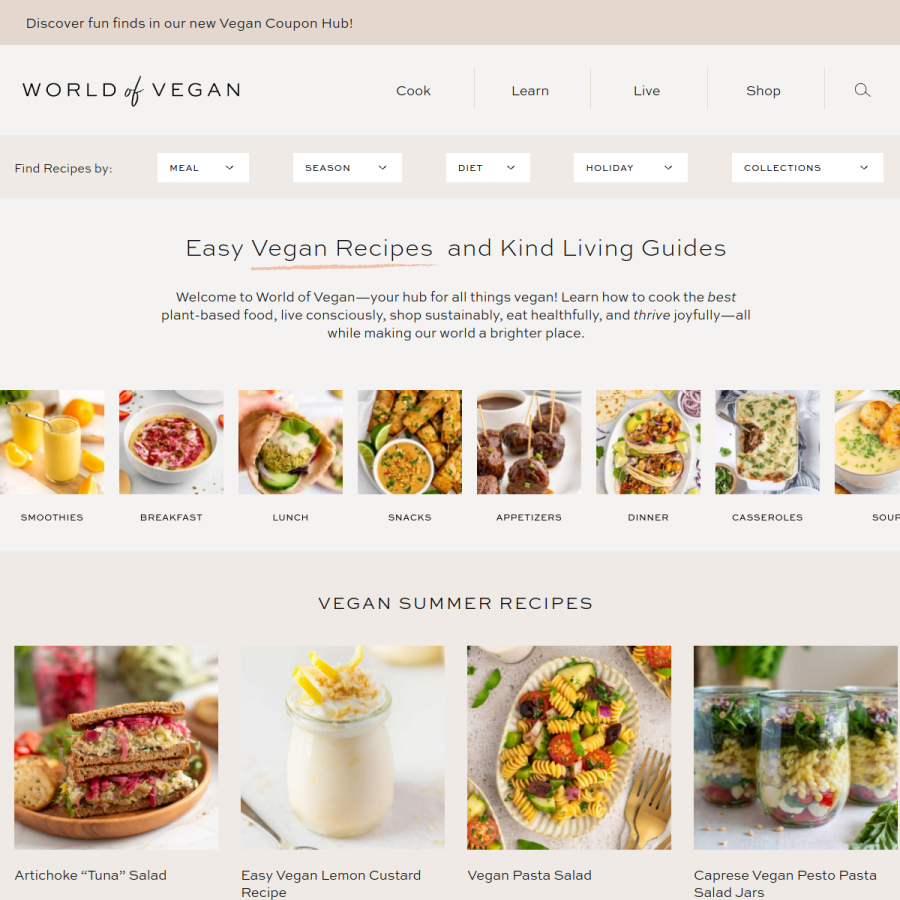 worldofvegan.com homepage screenshot