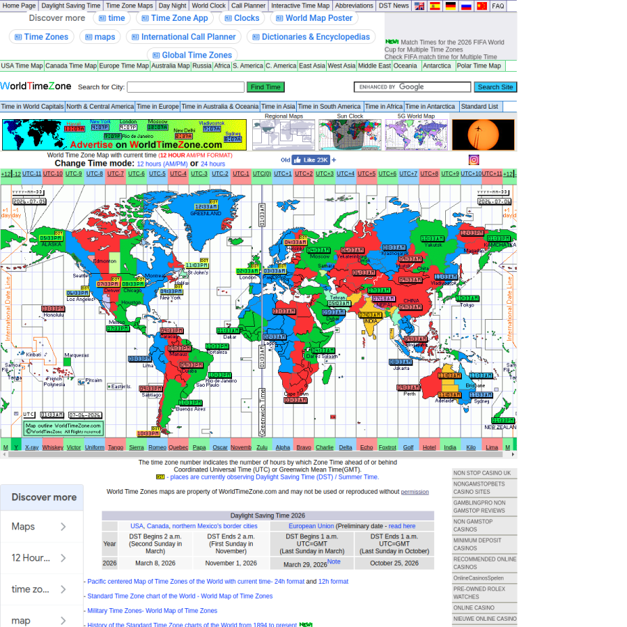worldtimezone.com homepage screenshot