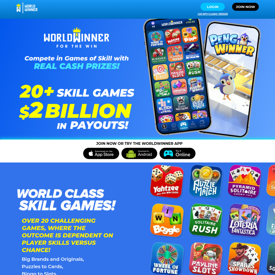 worldwinner.com homepage screenshot