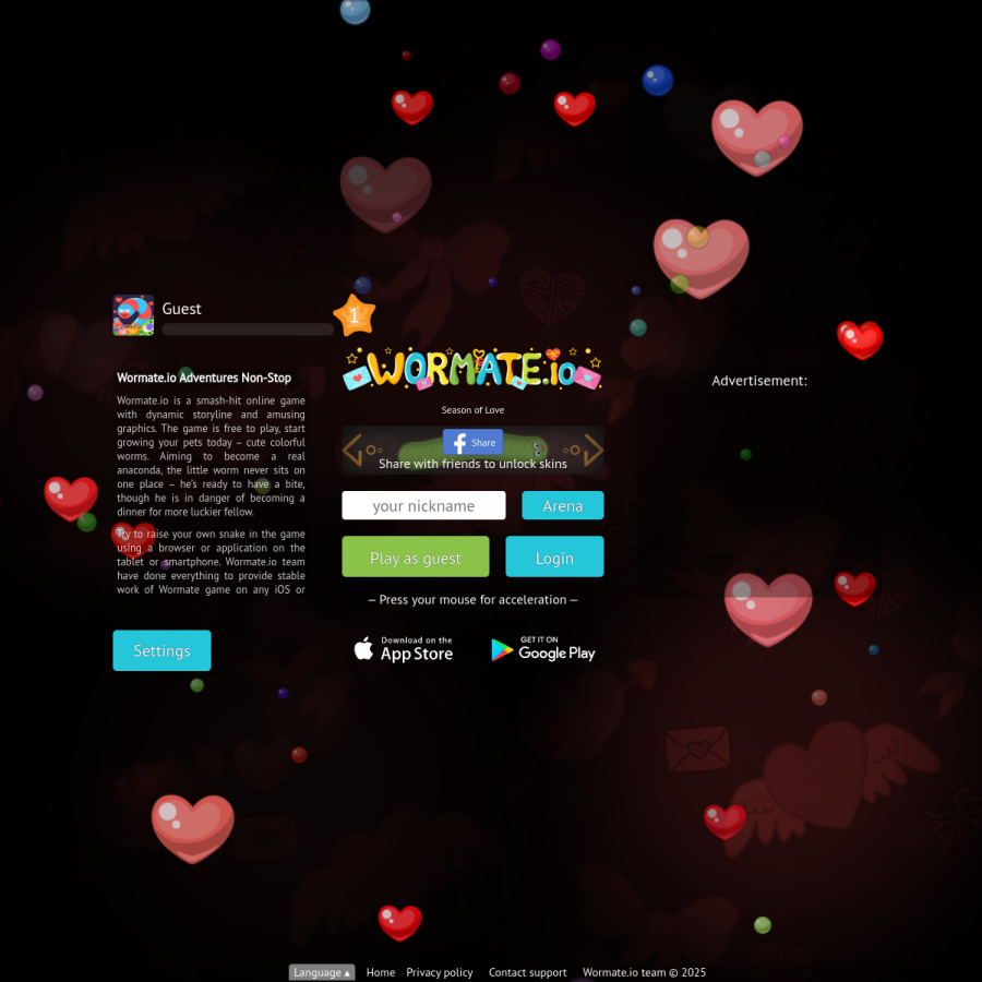 wormate.io homepage screenshot