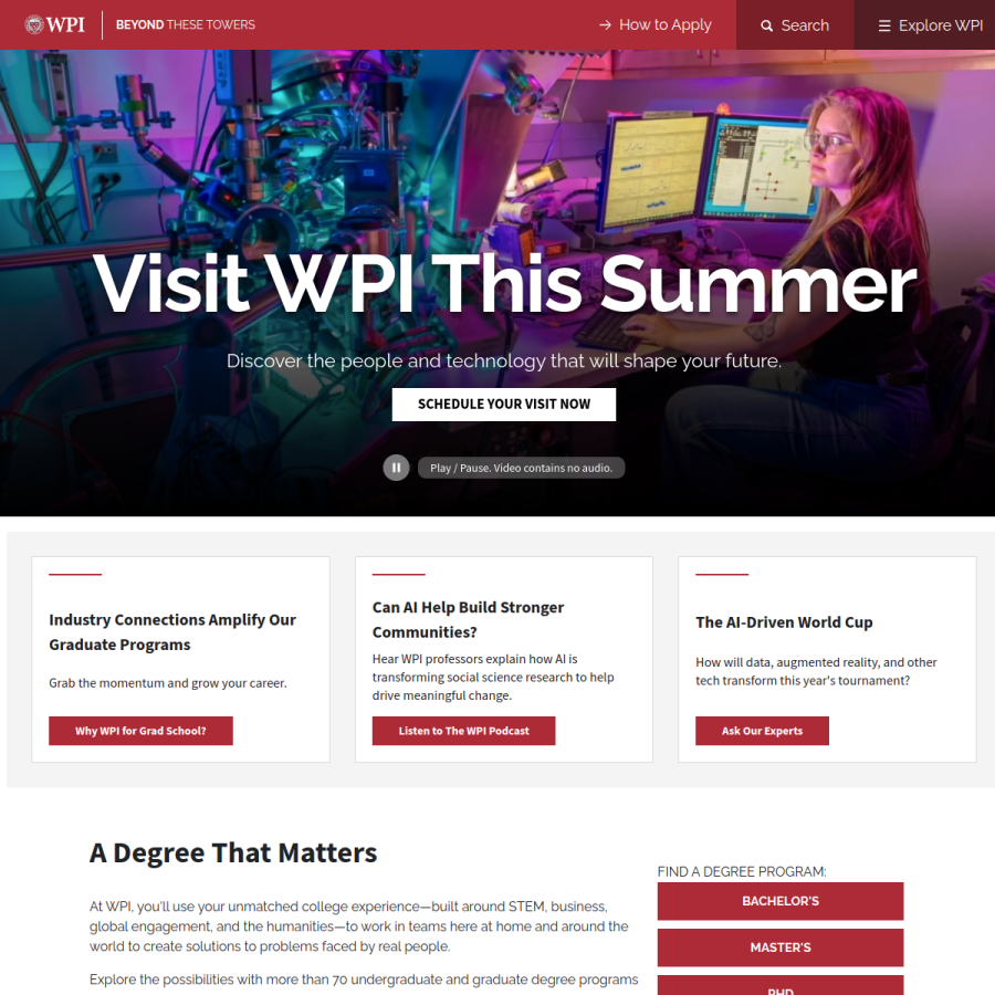wpi.edu homepage screenshot