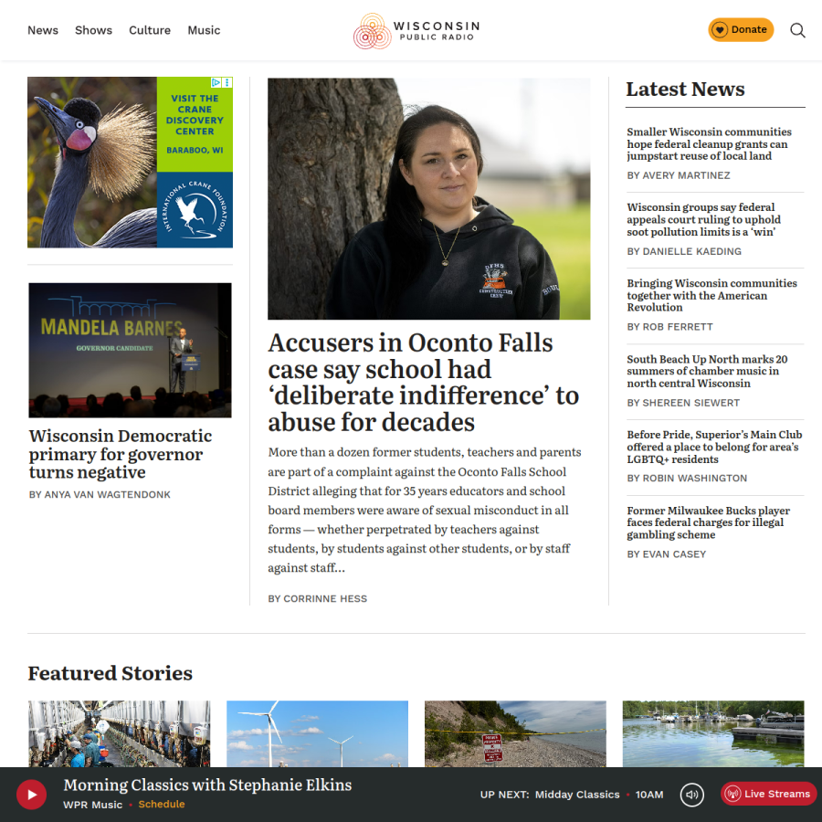 wpr.org homepage screenshot