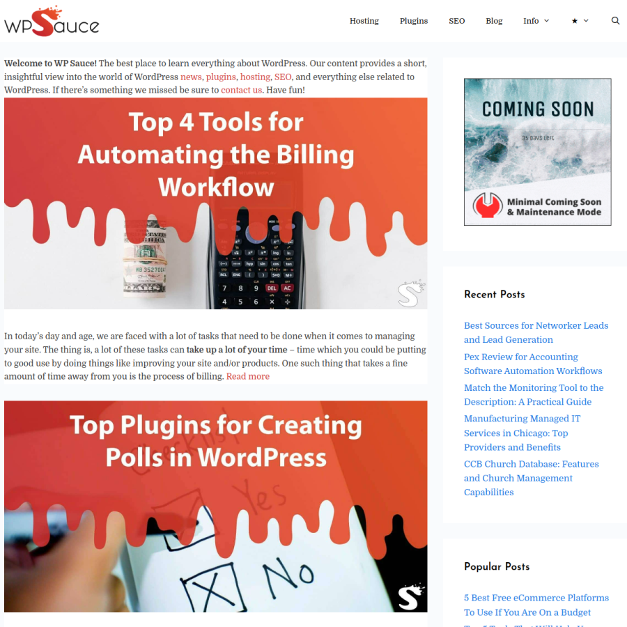 wpsauce.com homepage screenshot