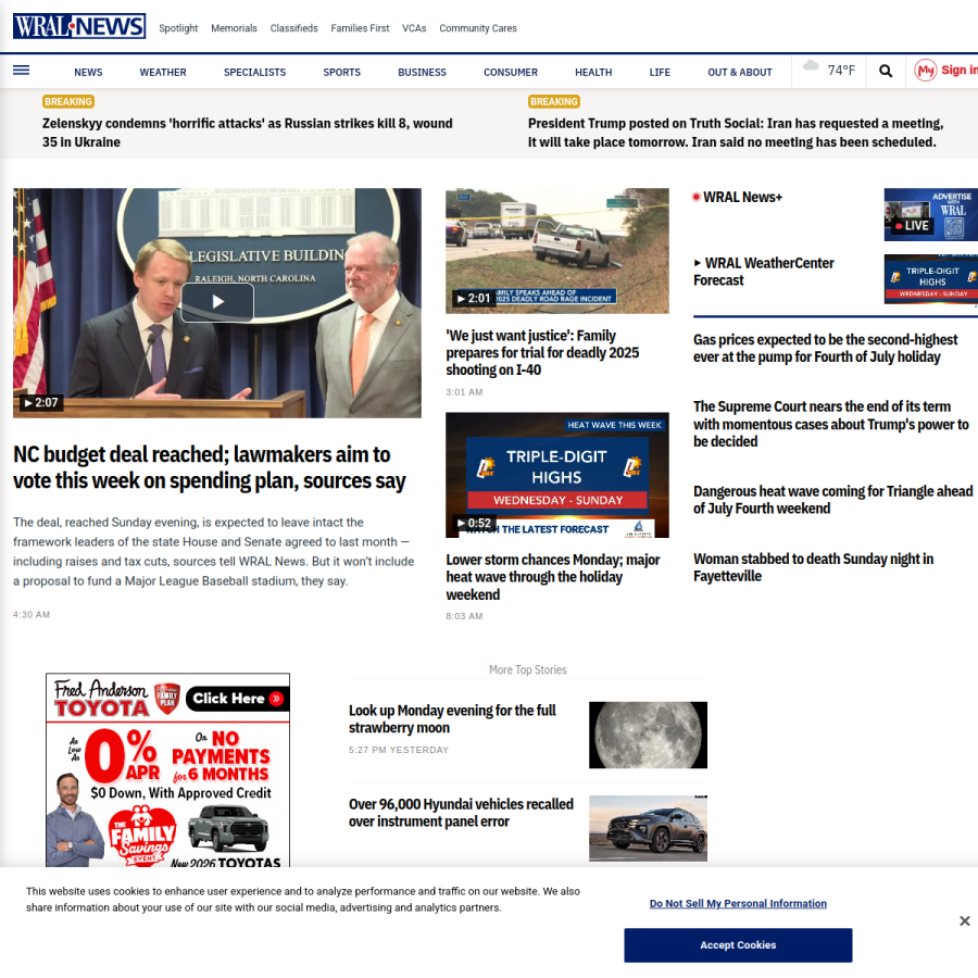 wral.com homepage screenshot