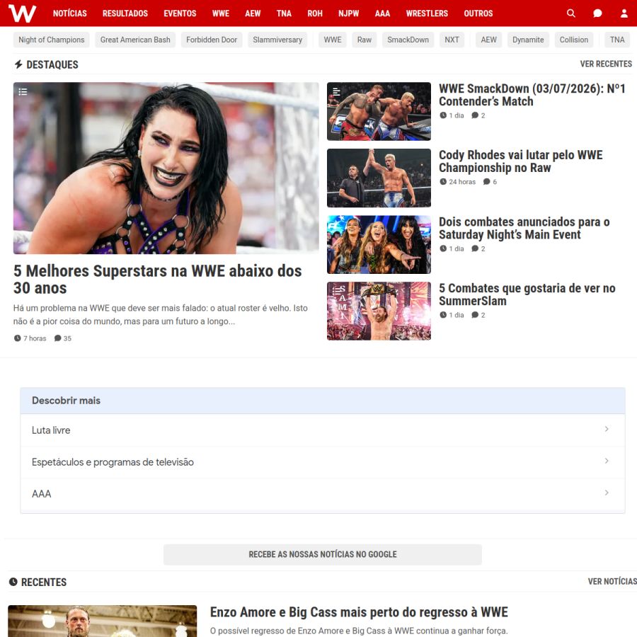 wrestling.pt homepage screenshot