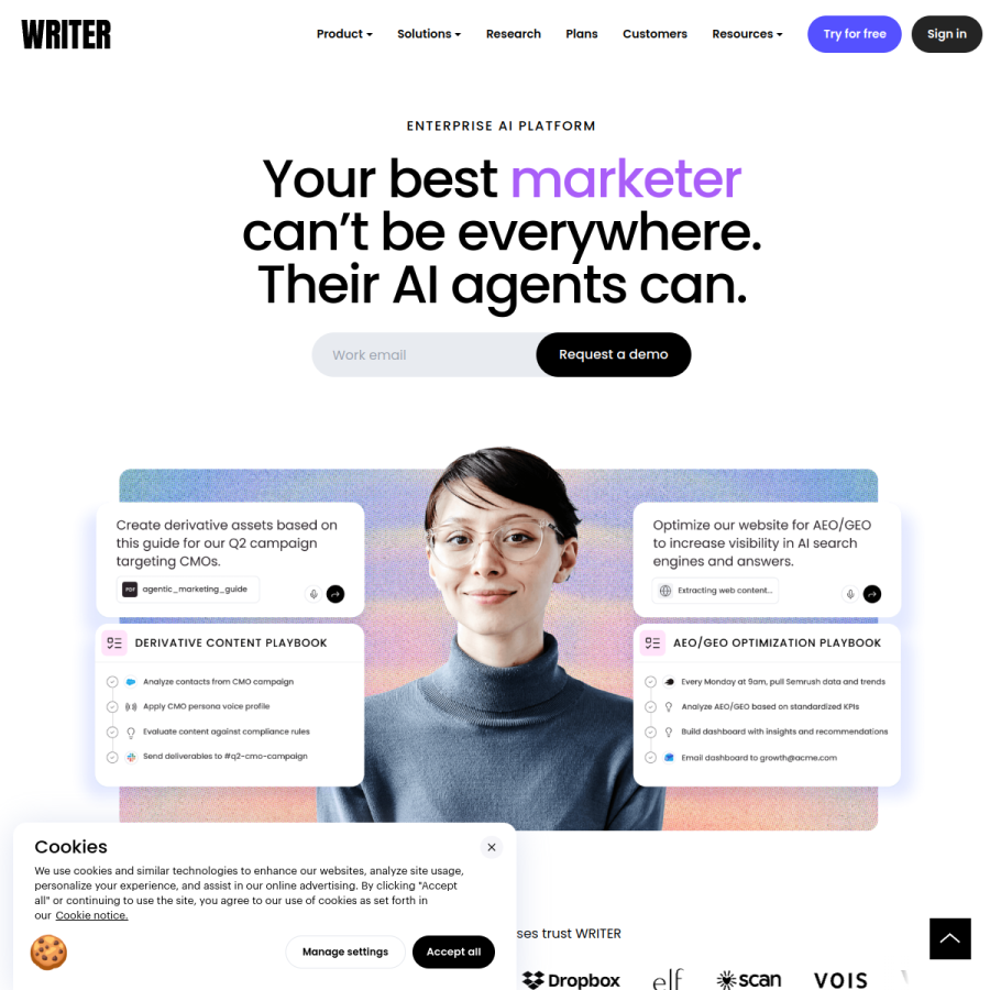 writer.com homepage screenshot