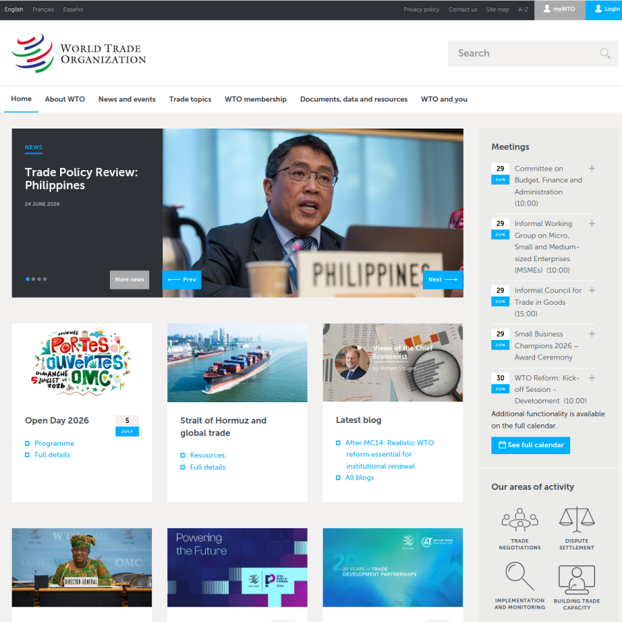 wto.org homepage screenshot