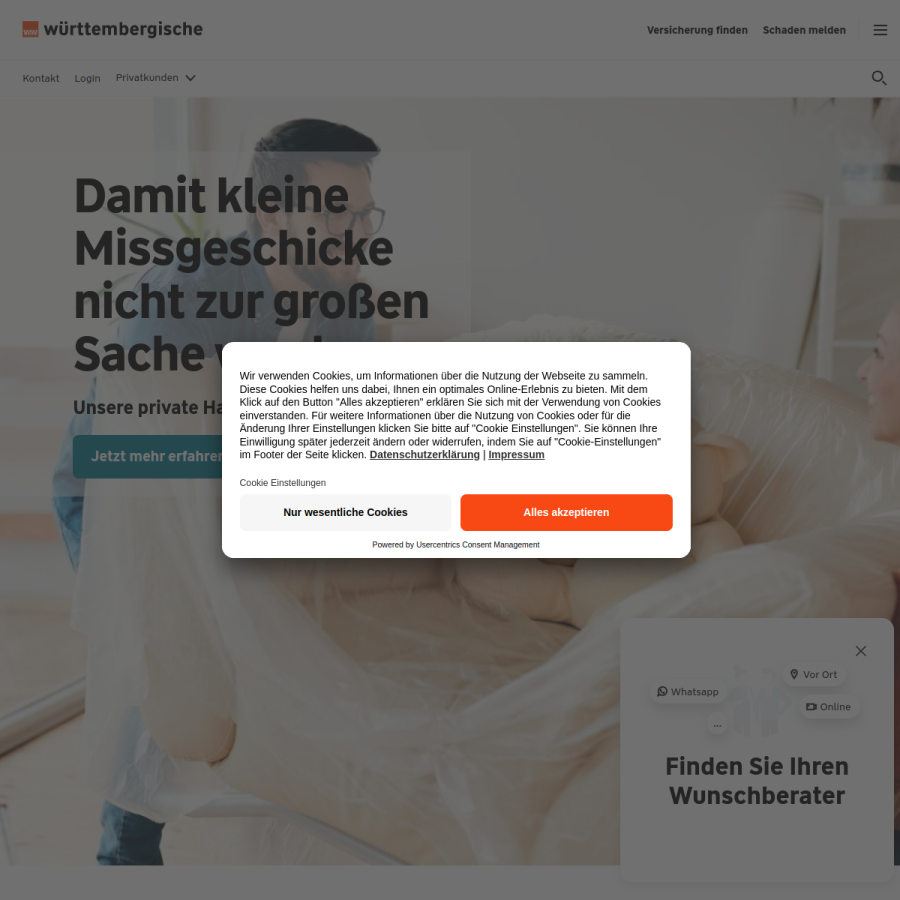 wuerttembergische.de homepage screenshot