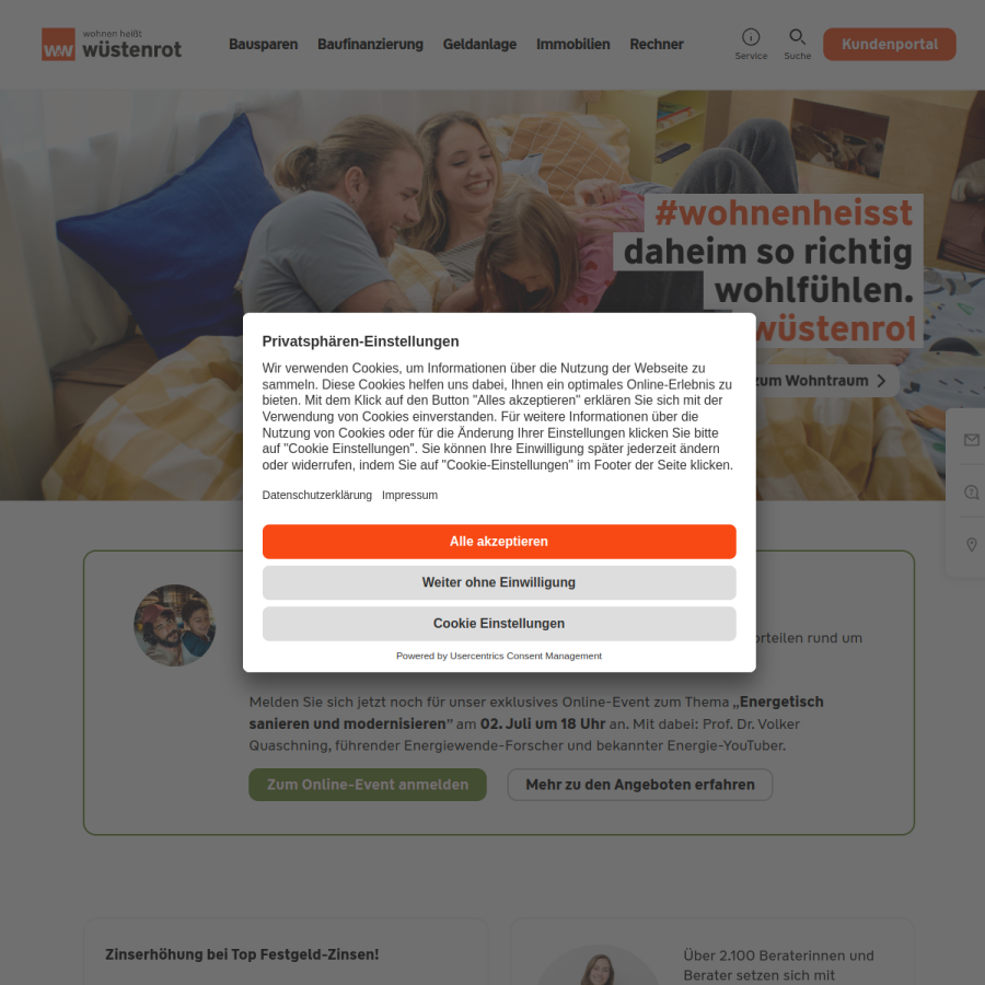 wuestenrot.de homepage screenshot