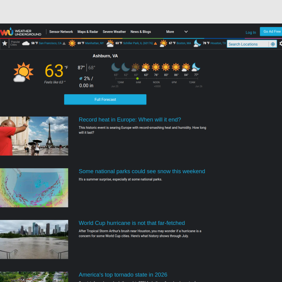 wunderground.com homepage screenshot