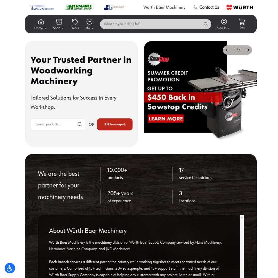 wurthbaermachinery.com homepage screenshot
