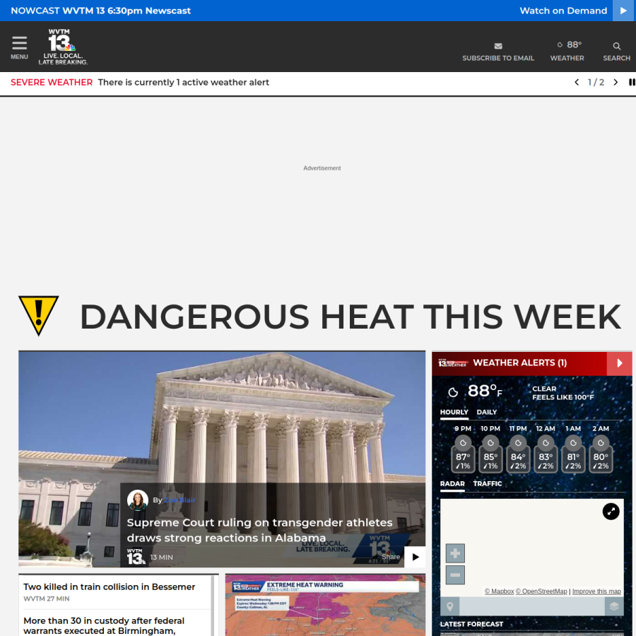 wvtm13.com homepage screenshot