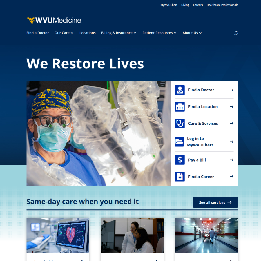 wvumedicine.org homepage screenshot