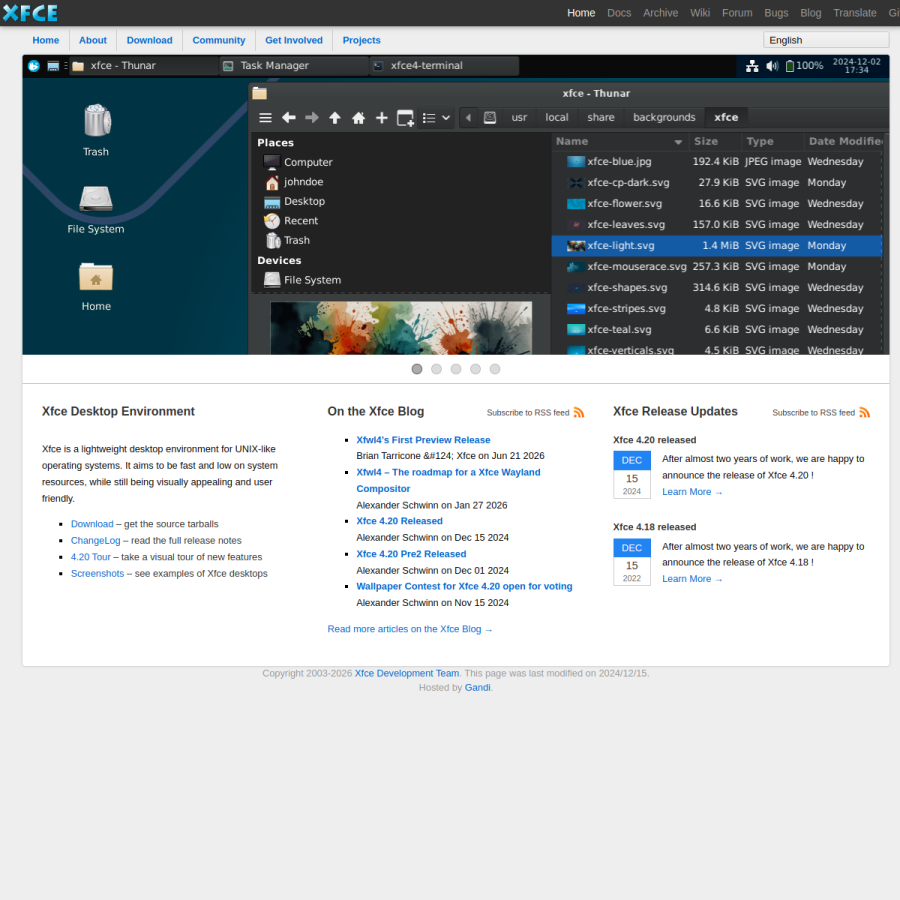 xfce.org homepage screenshot