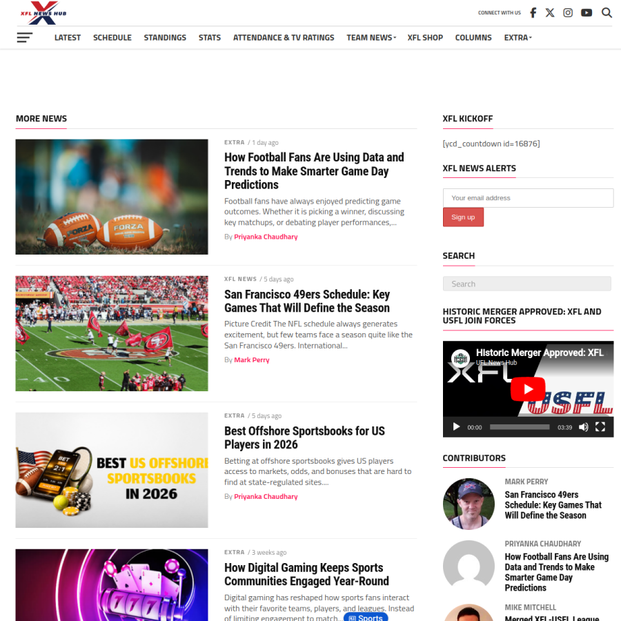 xflnewshub.com homepage screenshot