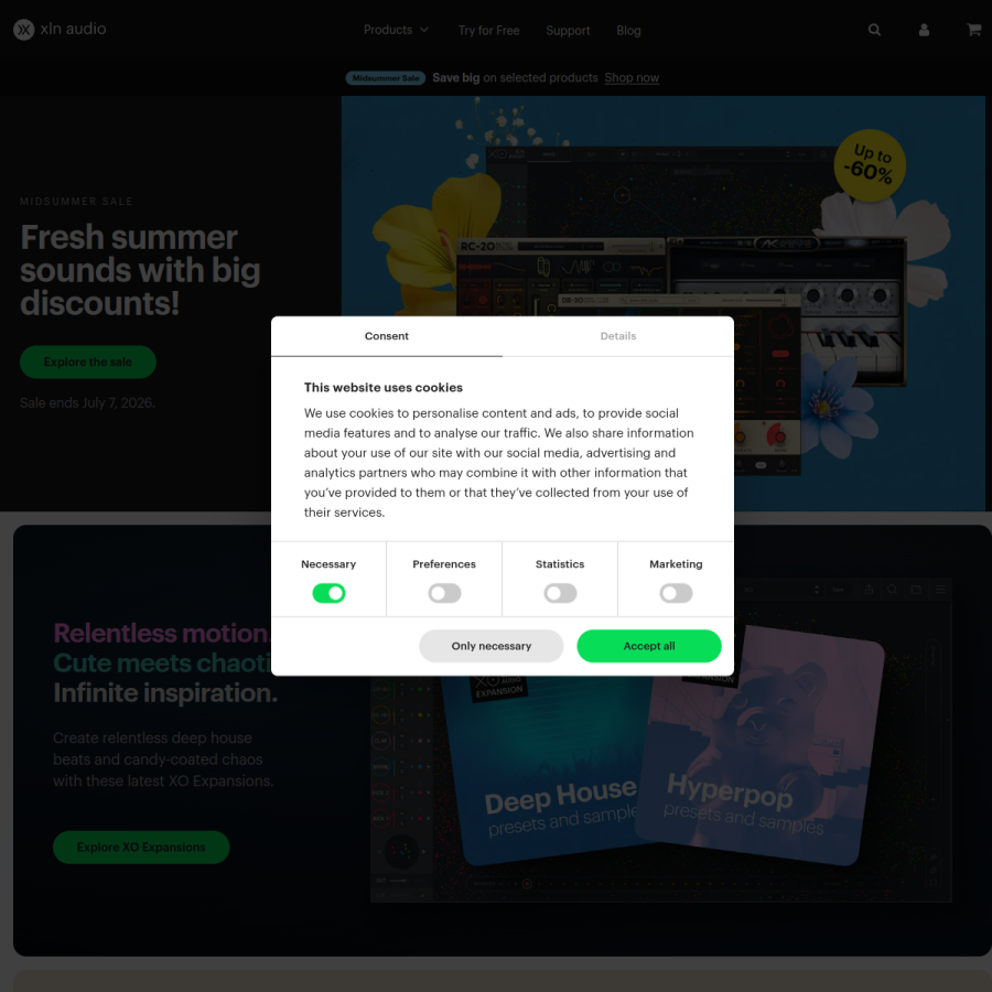 xlnaudio.com homepage screenshot