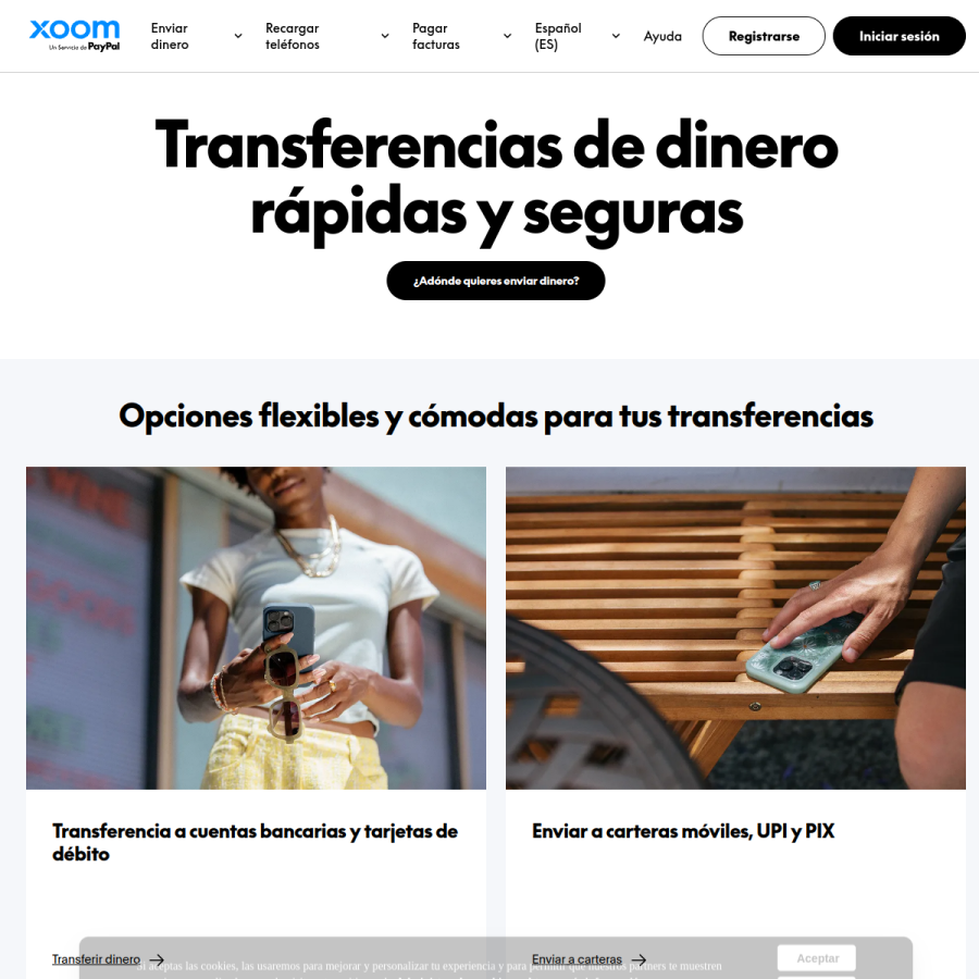 xoom.com homepage screenshot