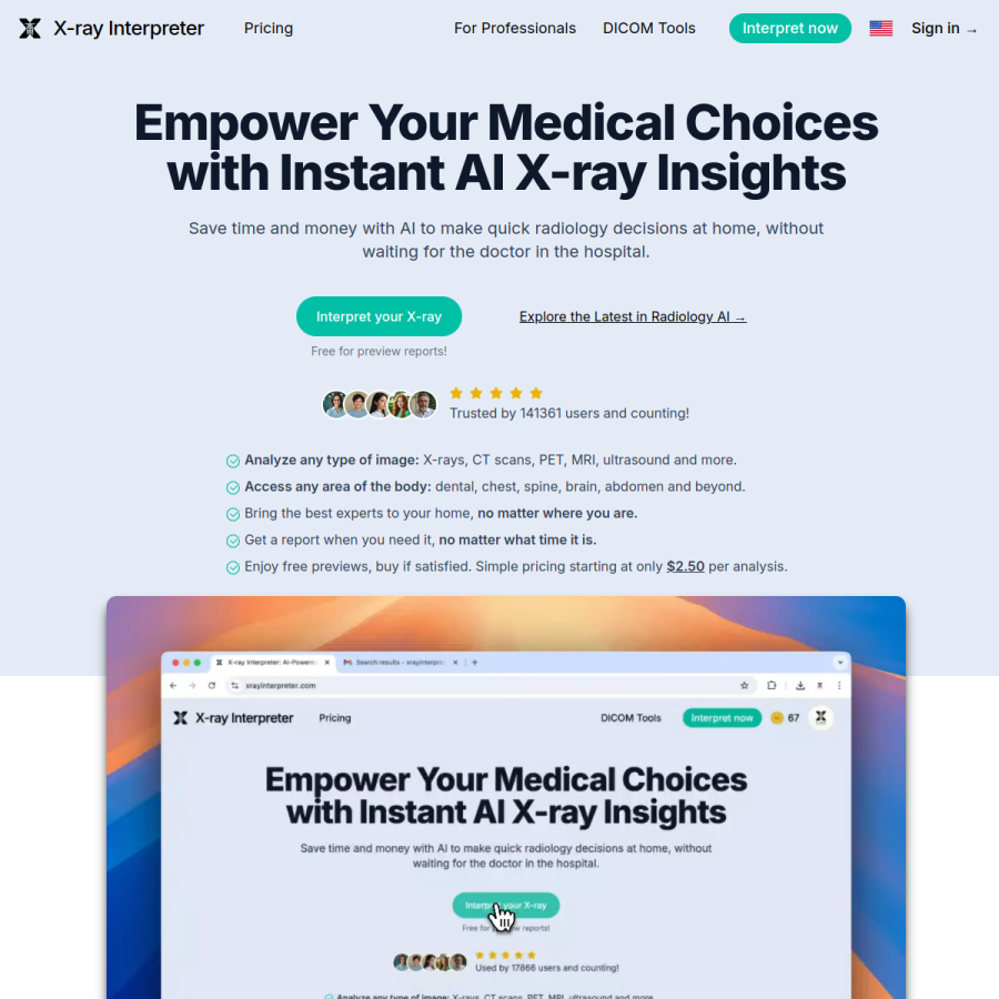 xrayinterpreter.com homepage screenshot
