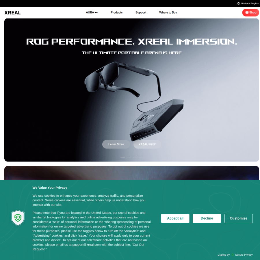 xreal.com homepage screenshot
