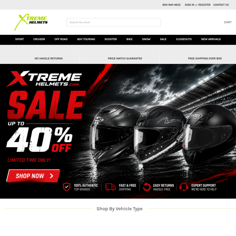 xtremehelmets.com homepage screenshot